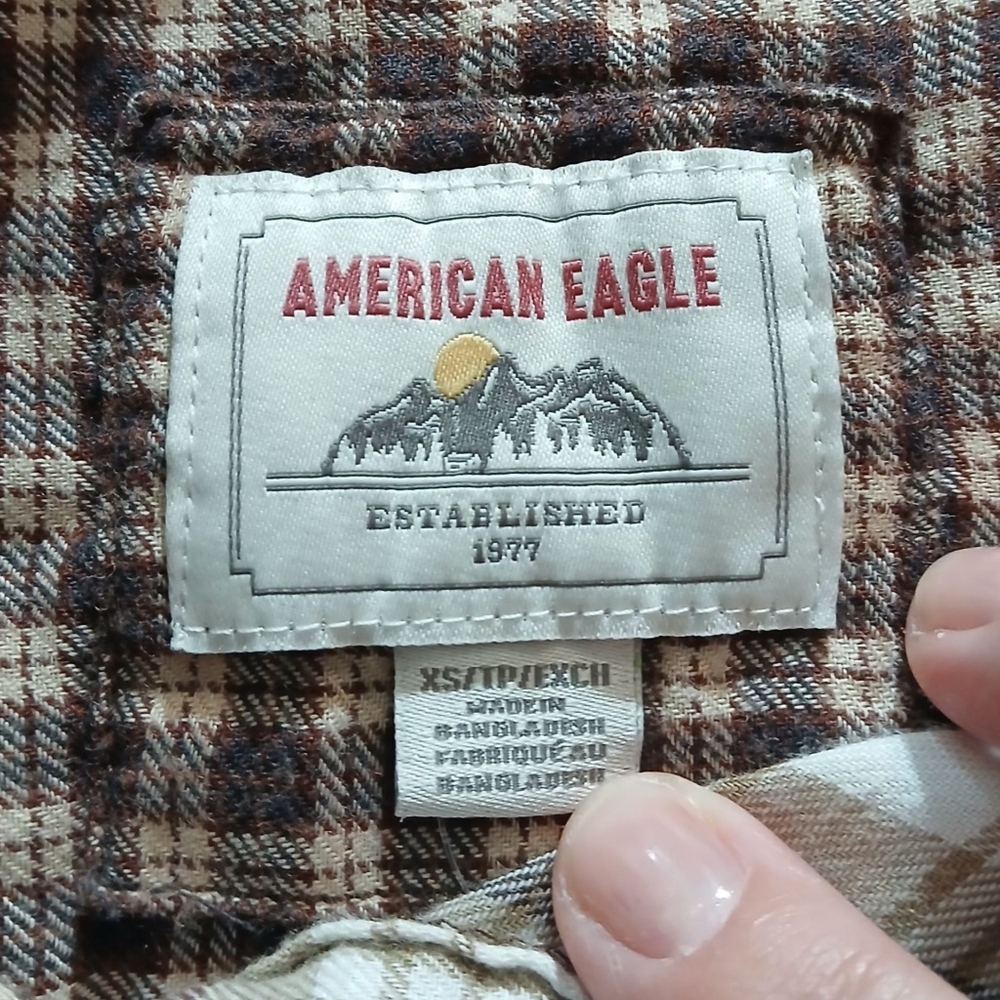 American Eagle Elbow Patch Plaid Patchwork Oversi… - image 7